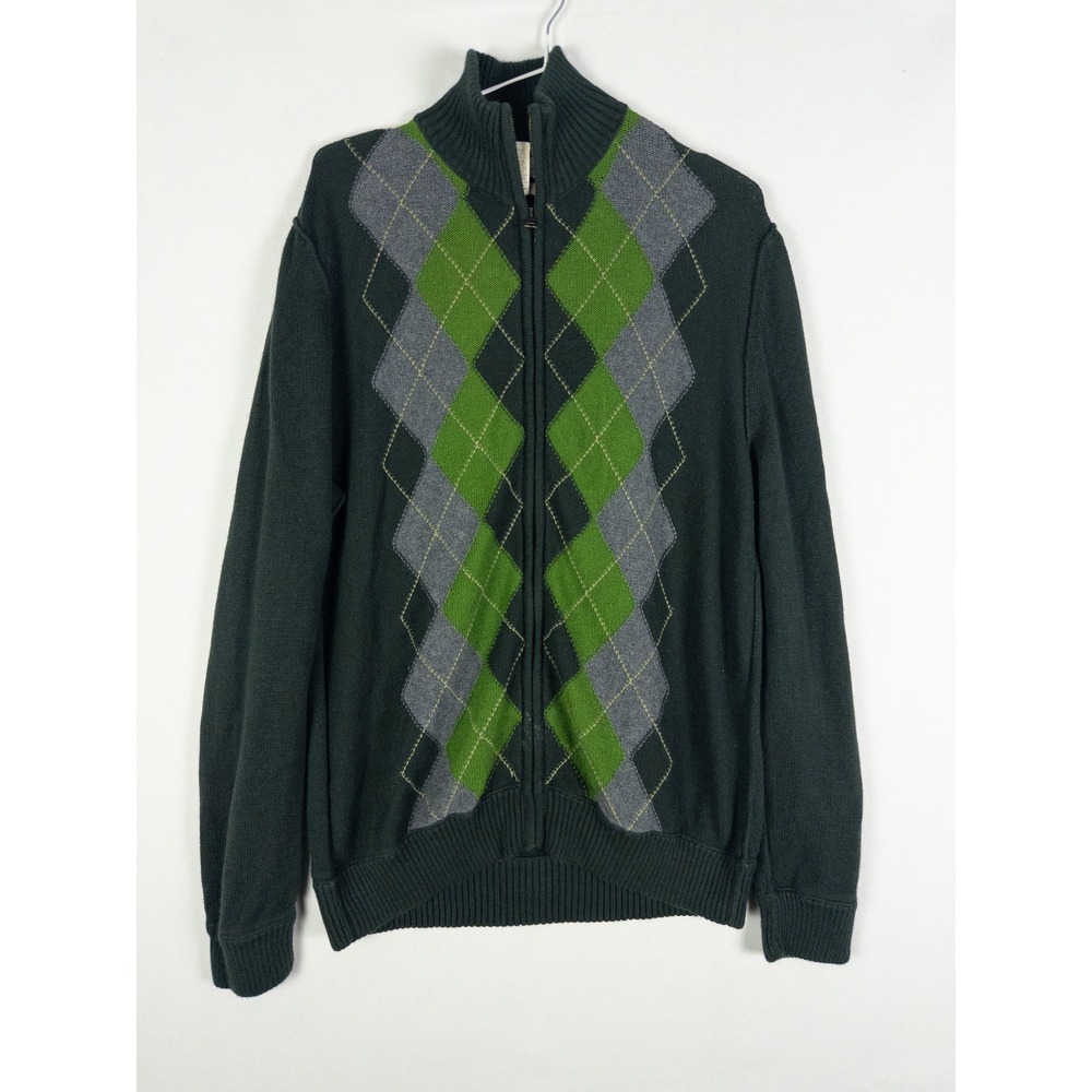 Banana Republic Luxury Blend Argyle Full Zip Sweater Mens M Forest Green Preppy